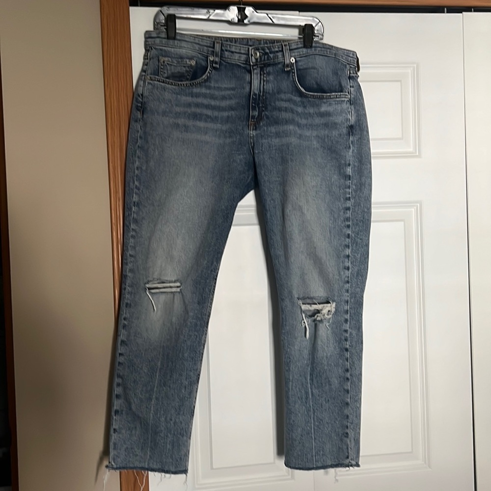 Rag and Bone Distressed Straight Leg Cropped Jeans